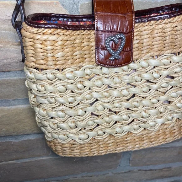 Brighton Straw shoulder purse, Brown and Tan Woven Women's Bag pre owned. - Picture 2 of 15